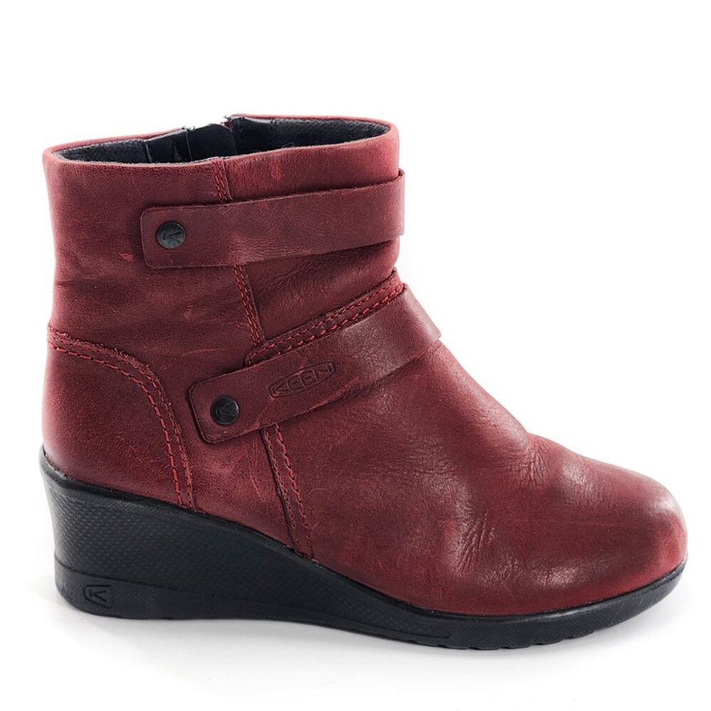 KEEN Red Leather Wedge Heel Ankle Boots‎ Zip